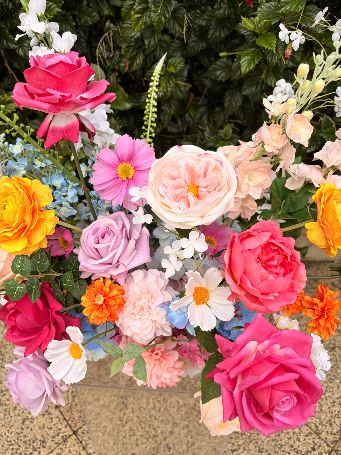 Close up of colourful flowers focusing on shade of pink