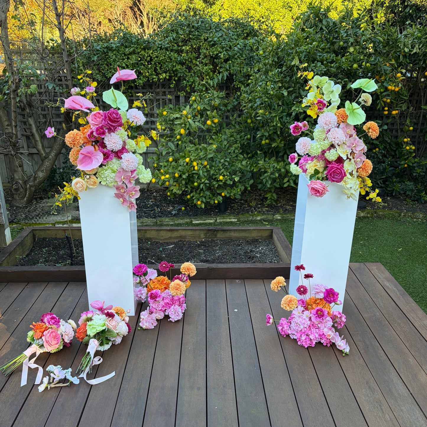 Wedding Flowers: Sorbet Soirée Plinth Arrangement (Vertical Style)